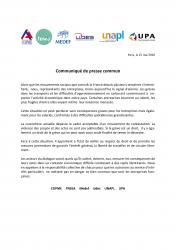 Communiqué commun CGPME, FNSEA, MEDEF, UDES, UNAPL et UPA concernant la loi El Khomri.